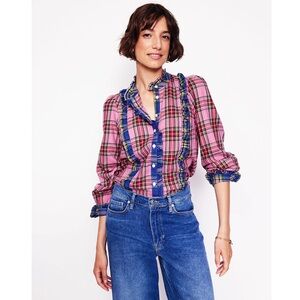 Boden Isla Frill Detail Blouse in Multi Hotchpotch Check
